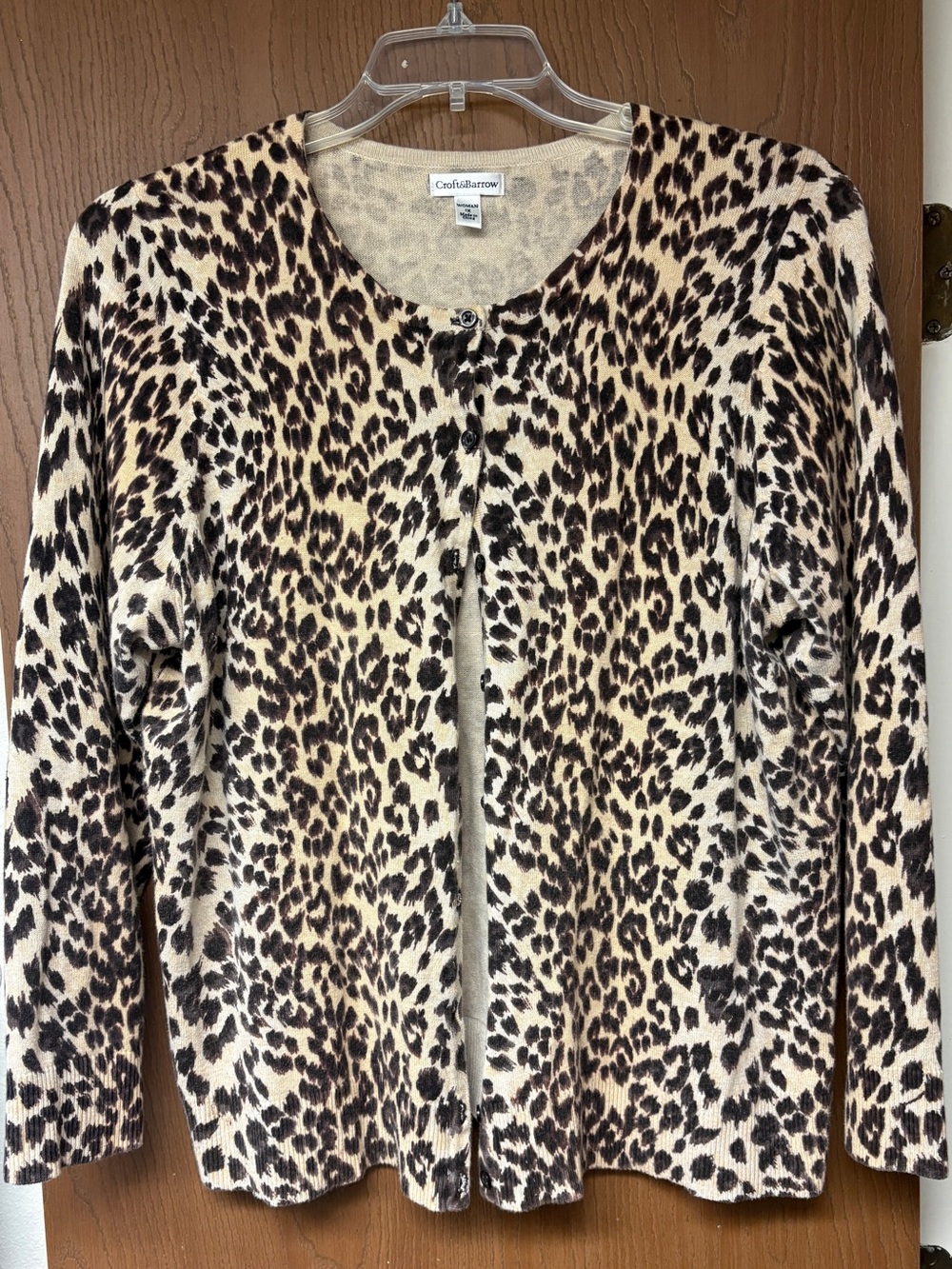 Kohls croft & barrow Leopard Print Button-Front Cardigan - Cream & Brown